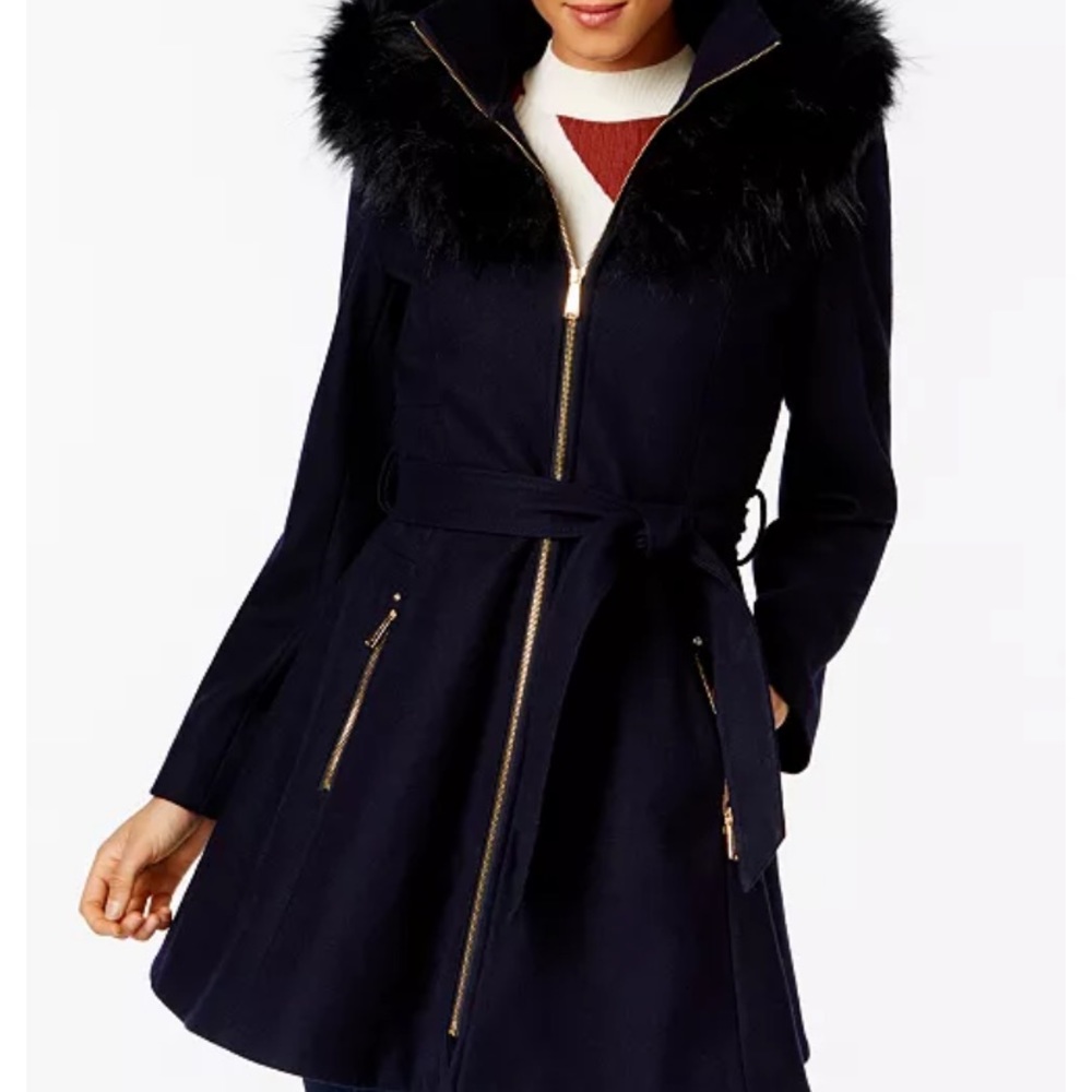 Laundry by Shelli Segal Faux-Fur-Trim Skirted Coat black